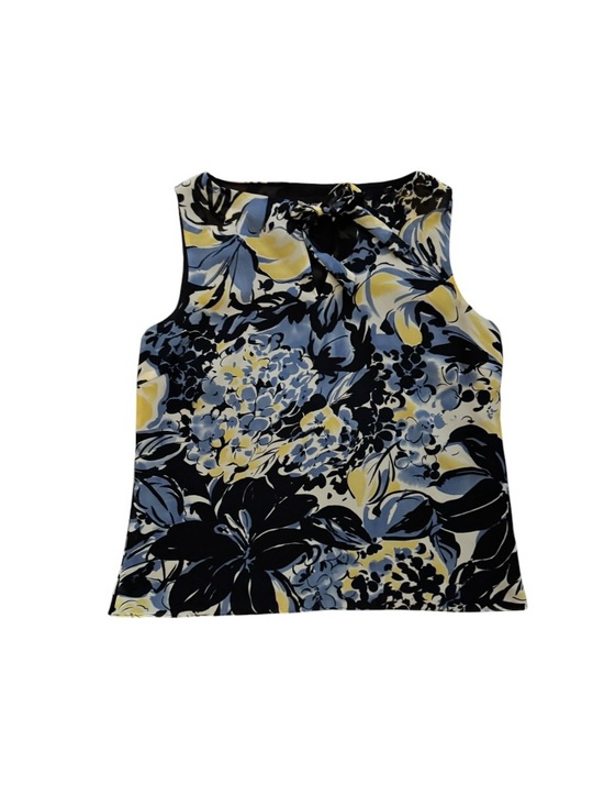 kasper & company Tops - Kasper Navy, Blue & Yellow Floral Tie-Neck Shell Top
